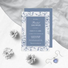 Floral Dusty Blue Elegant Bridal Shower Uitnodigin Kaart