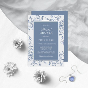 Floral Dusty Blue Elegant Bridal Shower Uitnodigin Kaart