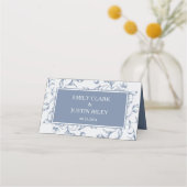 Floral Dusty Blue Elegant Bruiloft Gevouwen Plaatskaartje (Achterkant)