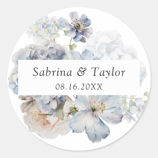 Floral Dusty Blue Elegant Envelope Sticker (Voorkant)