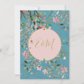 Floral Dusty Blue Elegant Gold Floral Wedding Kaart (Voorkant)