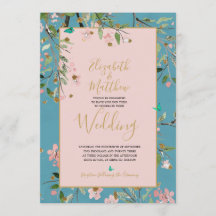 Floral Dusty Blue Elegant Gold Floral Wedding