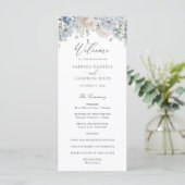 Floral Dusty Blue Elegant Rozen Wedding Programme Programmakaart (Staand voorkant)