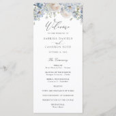 Floral Dusty Blue Elegant Rozen Wedding Programme Programmakaart (Voorkant)