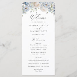Floral Dusty Blue Elegant Rozen Wedding Programme Programmakaart