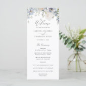 Floral Dusty Blue Elegant Rozen Wedding Programme Programmakaart (Staand voorkant)
