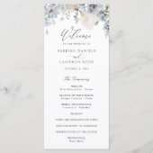 Floral Dusty Blue Elegant Rozen Wedding Programme Programmakaart (Voorkant)
