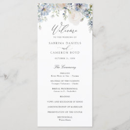 Floral Dusty Blue Elegant Rozen Wedding Programme Programmakaart