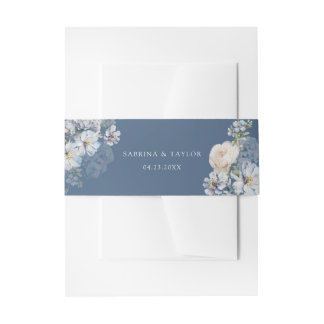 Floral Dusty Blue Elegant Rozen Wedding Uitnodigingen Wikkel