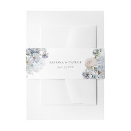 Floral Dusty Blue Elegant Rozen Wedding Uitnodigingen Wikkel