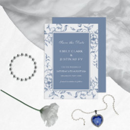 Floral Dusty Blue Elegant Save the Date Bruiloft Kaart