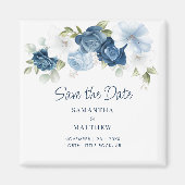 Floral Dusty Blue Elegant Save the Date Keepslag Magneet (Voorkant)