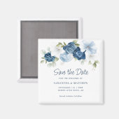 Floral Dusty Blue Elegant Save the Date Magneet (Voorkant / Achterkant)