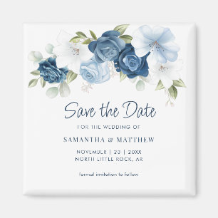 Floral Dusty Blue Elegant Save the Date Magneet