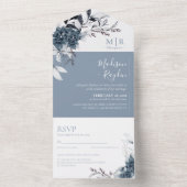 Floral Dusty Blue Elegant Weddenschap All In One Uitnodiging (Binnen)