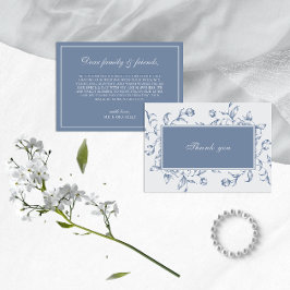 Floral Dusty Blue Elegant Wedding Bedankkaart