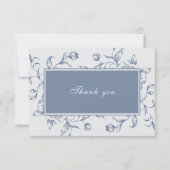 Floral Dusty Blue Elegant Wedding Bedankkaart (Voorkant)
