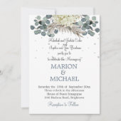 Floral Dusty Blue Elegant Wedding Kaart (Voorkant)