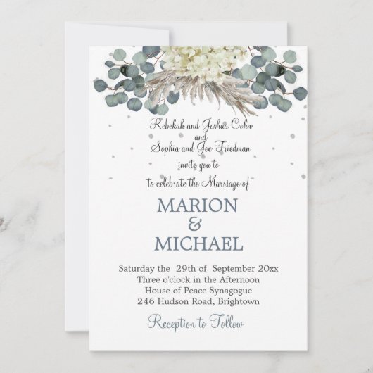 Floral Dusty Blue Elegant Wedding Kaart (Voorkant)