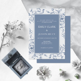 Floral Dusty Blue Elegant Wedding Kaart