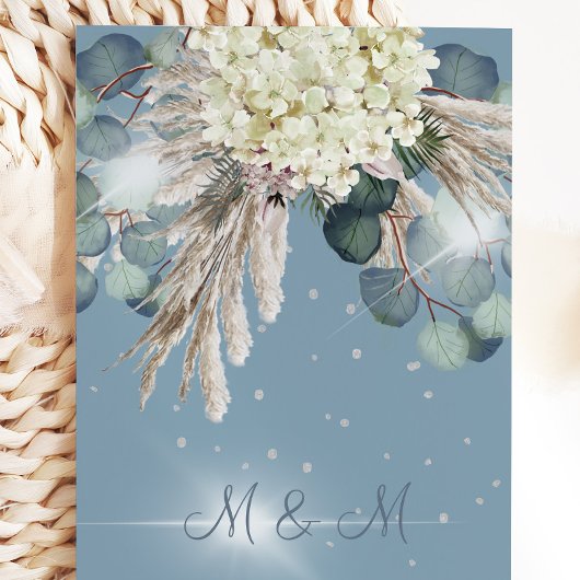 Floral Dusty Blue Elegant Wedding Kaart