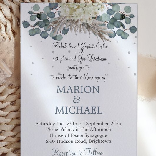 Floral Dusty Blue Elegant Wedding Kaart
