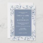 Floral Dusty Blue Elegant Wedding Kaart (Voorkant)