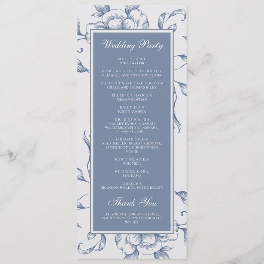 Floral Dusty Blue Elegant Wedding Programmakaart (Achterkant)