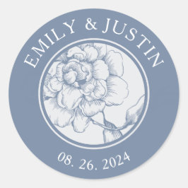 Floral Dusty Blue Elegant Wedding Ronde Sticker