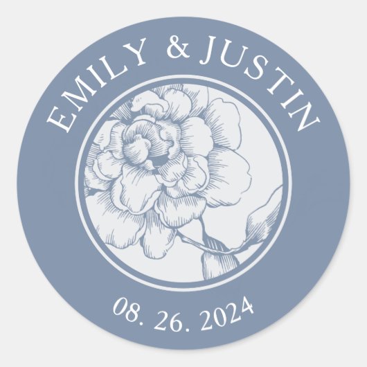 Floral Dusty Blue Elegant Wedding Ronde Sticker (Voorkant)