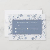 Floral Dusty Blue Elegant Wedding RSVP Kaartje (Voorkant)