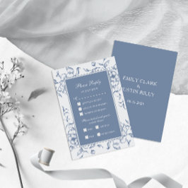 Floral Dusty Blue Elegant Wedding RSVP Kaartje