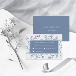 Floral Dusty Blue Elegant Wedding RSVP Kaartje