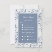 Floral Dusty Blue Elegant Wedding RSVP Kaartje (Voorkant)