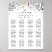 Floral Dusty Blue Elegant Wedding Seating Chart Poster (Voorkant)