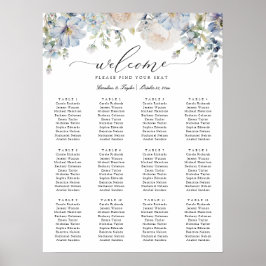 Floral Dusty Blue Elegant Wedding Seating Chart Poster