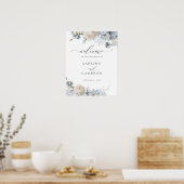 Floral Dusty Blue Elegant Wedding Welcome Sign Poster (Keuken)