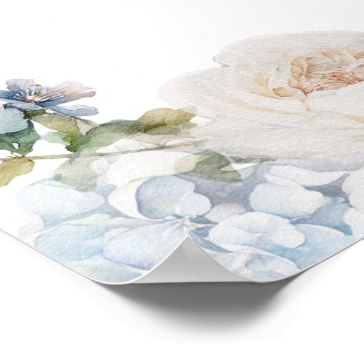 Floral Dusty Blue Elegant Wedding Welcome Sign Poster (Hoek)