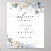 Floral Dusty Blue Elegant Wedding Welcome Sign Poster (Voorkant)