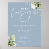 Floral Dusty Blue Engagement Party Welkomstbord Poster (Voorkant)