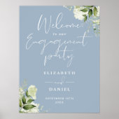 Floral Dusty Blue Engagement Party Welkomstbord Poster (Voorkant)