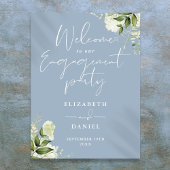 Floral Dusty Blue Engagement Party Welkomstbord Poster