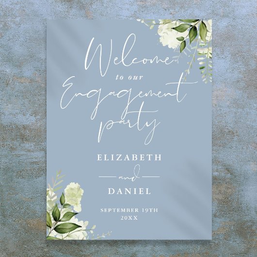 Floral Dusty Blue Engagement Party Welkomstbord Poster