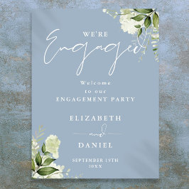 Floral Dusty Blue Engagement Party Welkomstbord Poster