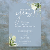 Floral Dusty Blue Engagement Party Welkomstbord Poster