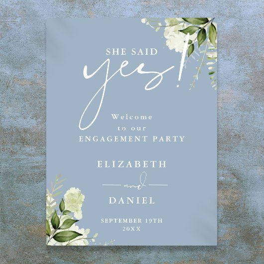 Floral Dusty Blue Engagement Party Welkomstbord Poster