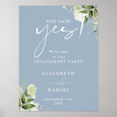 Floral Dusty Blue Engagement Party Welkomstbord Poster (Voorkant)