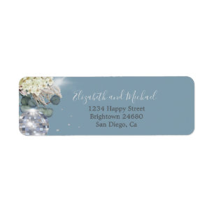 Floral Dusty Blue Eucalyptus Elegant Disco Etiket