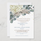 Floral Dusty Blue Eucalyptus Elegant Gold Wedding Kaart (Voorkant)