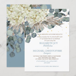Floral Dusty Blue Eucalyptus Elegant Gold Wedding Kaart